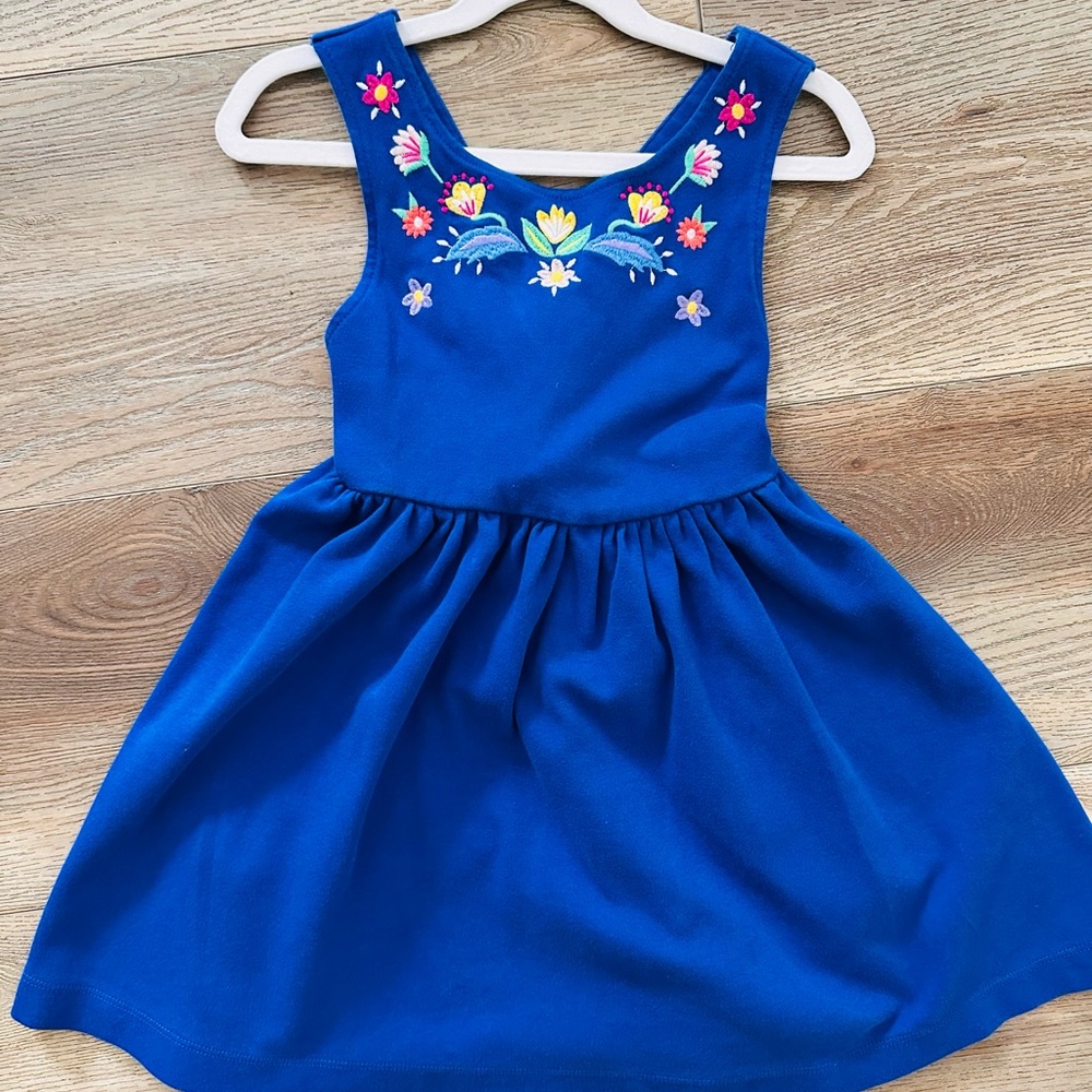 Mini Boden Blue Dress with Floral Embroidery